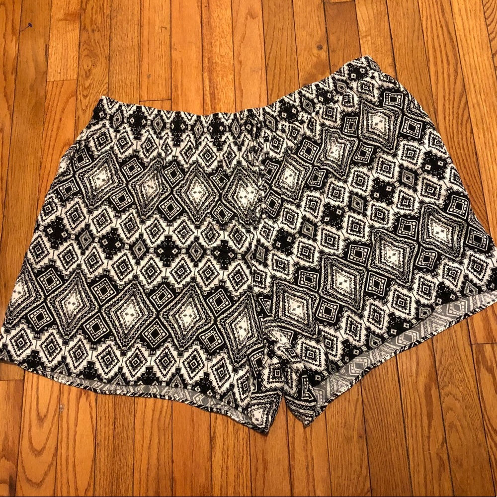 Printed Black and White Shorts
